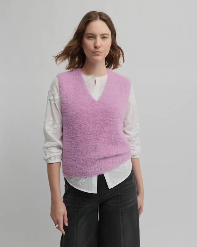 Model wearing Crepe Pink Hearth Knit Vest Hearth Knit Vest By Yarra Trail Available at Beetees Nelson