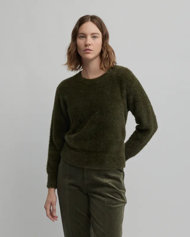 Model wearing Loden Hearth Knit By Yarra Trail Available at Beetees Nelson