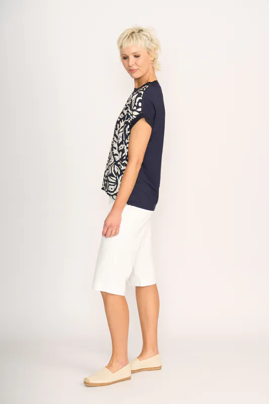 Model wearing Mono Bloom Contrast Trim Top By Memo Available at Beetees Nelson