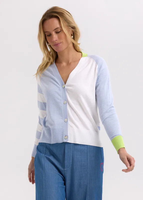 Model wearing Sky Split Cardi By Zaket & Plover Available at Beetees Nelson