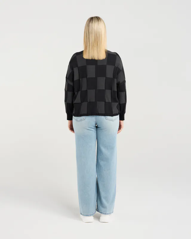 Model wearing Black Grey Amaris Knit By Zafina Available at Beetees Nelson