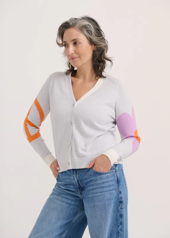 Model wearing Icicle Peace Please Cardi By Zaket & Plover Available at Beetees Nelson