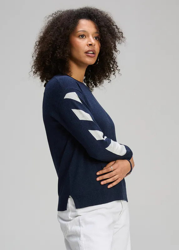 Model wearing Denim Sleeve Accent Jumper By Zaket & Plover Available at Beetees Nelson