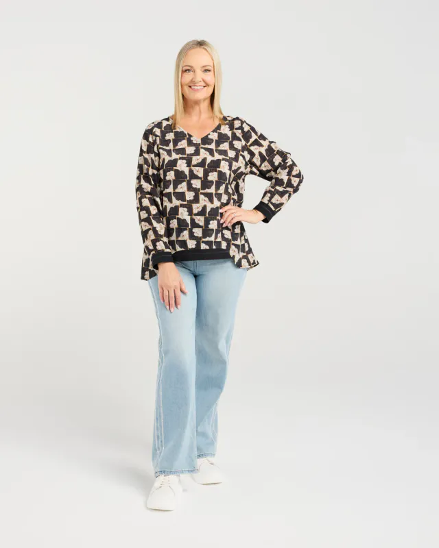 Model wearing Golden Grid Nova Top By Seduce Available at Beetees Nelson