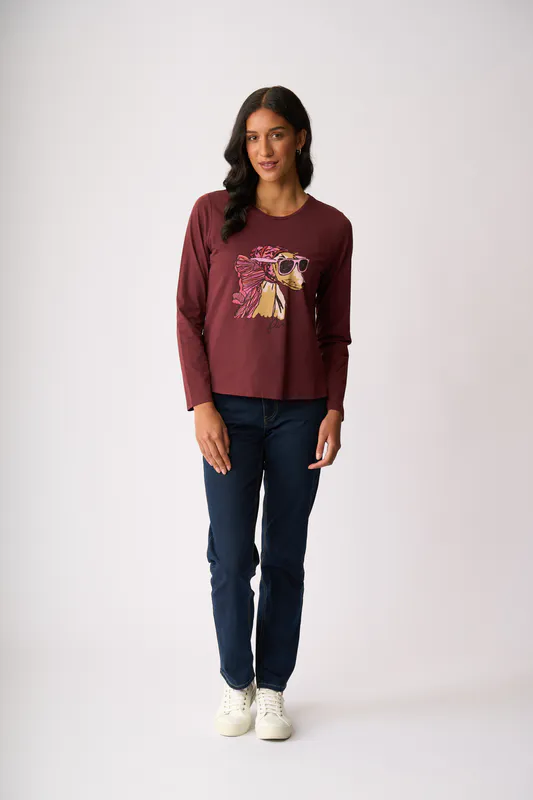 Model wearing Pucci Long Sleeve T-Shirt By Foil Available at Beetees Nelson
