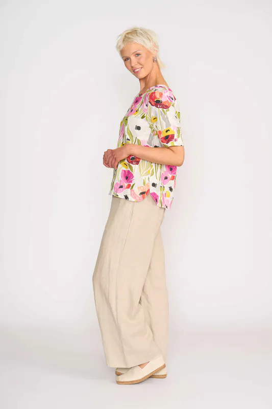 Model wearing Poppies Pleat Back Top By Foil Available at Beetees Nelson