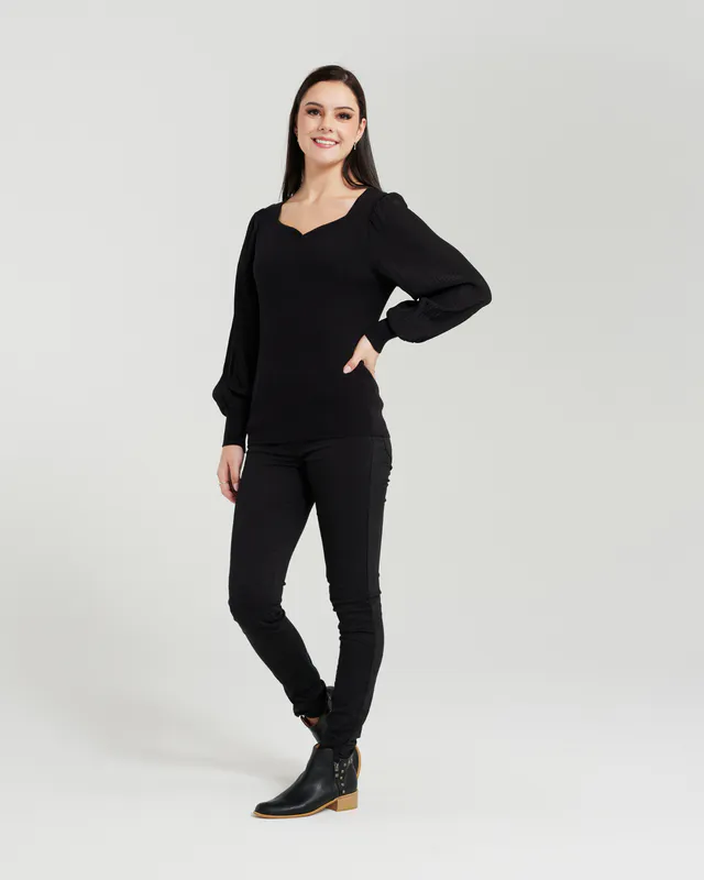Model wearing Black Coloured Finley Top By Zafina Available at Beetees Nelson