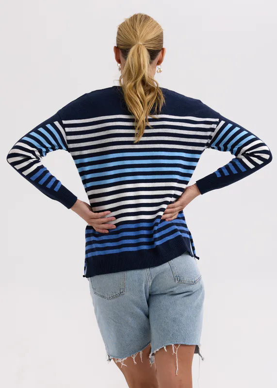 Model wearing Denim Side Stripe Jumper By Zaket & Plover Available at Beetees Nelson