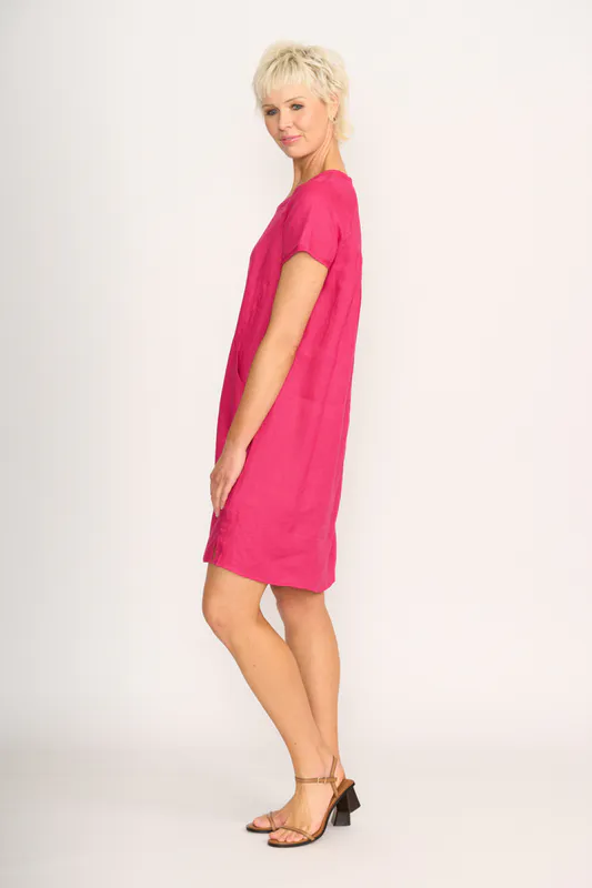 Model wearing Pink Dress - Panel Lines By Foil Available at Beetees Nelson