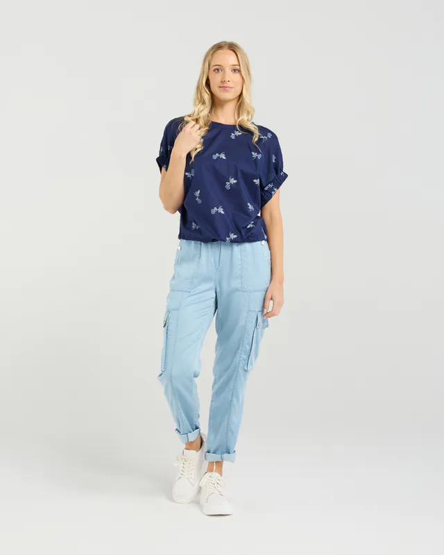 Model wearing Bluebell Garden Harlee Top By Et Alia Available at Beetees Nelson