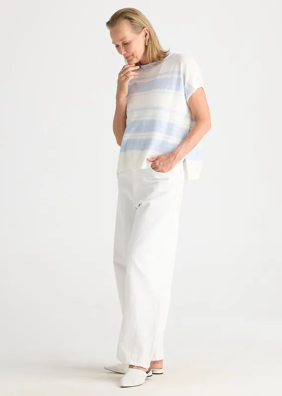 Model wearing White Zig Detail Top By Zaket & Plover Available at Beetees Nelson