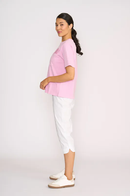 Model wearing White Pant - 3/4, Scoop Cuff By Esplanade Available at Beetees Nelson