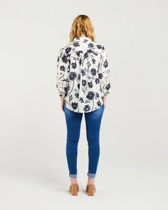 Model wearing Ink Blossom Arabella Shirt By Zafina Available at Beetees Nelson