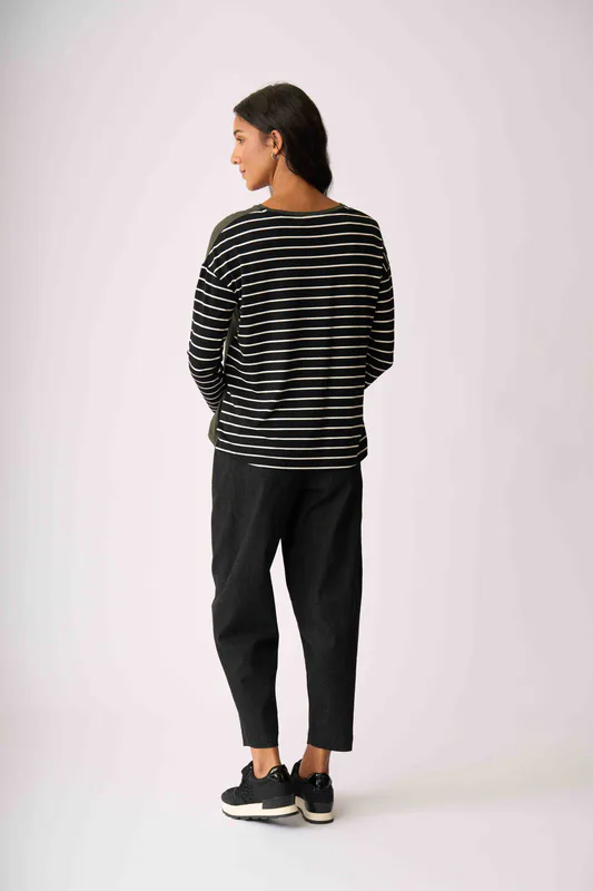 Model wearing Shadow Check Drop Shoulder Top By Foil Available at Beetees Nelson