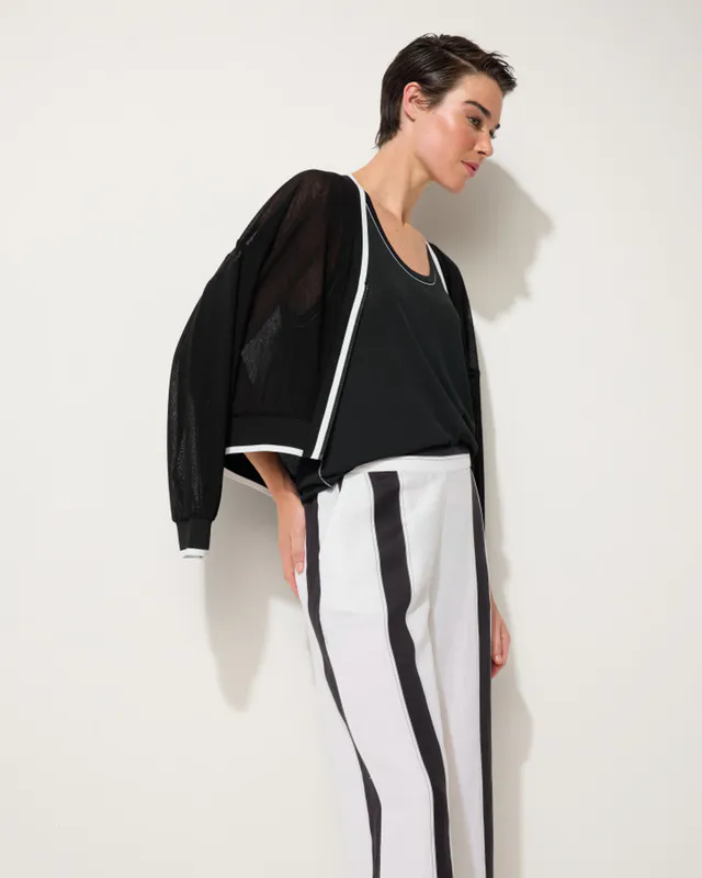 Model wearing Black Sporty Mesh Bomber By Marco Polo Available at Beetees Nelson