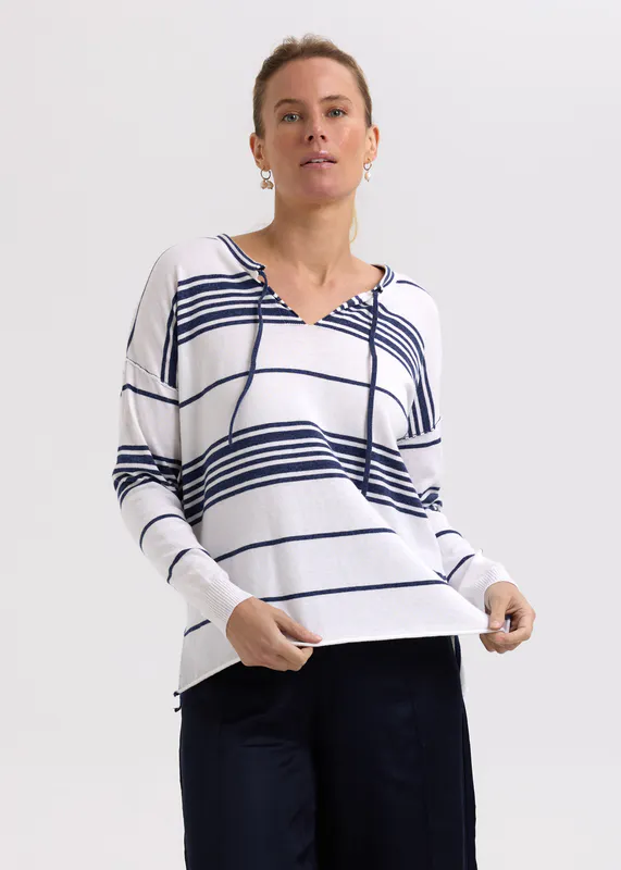 Model wearing White Beach Bum Jumper By Zaket & Plover Available at Beetees Nelson