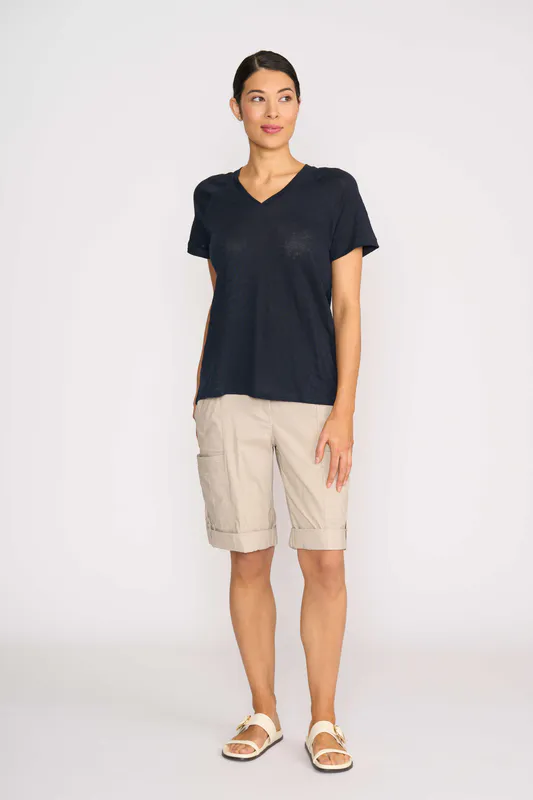 Model wearing True Navy Sew Cute Top By Foil Available at Beetees Nelson