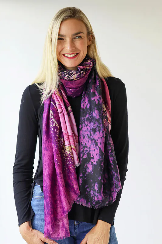 Emerald/Lime Marbled Swirl Print Scarf By Archer House Available at Beetees Nelson