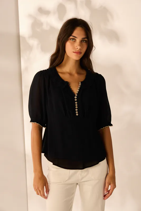 Model wearing Ink Lottie Top By Lania Available at Beetees Nelson