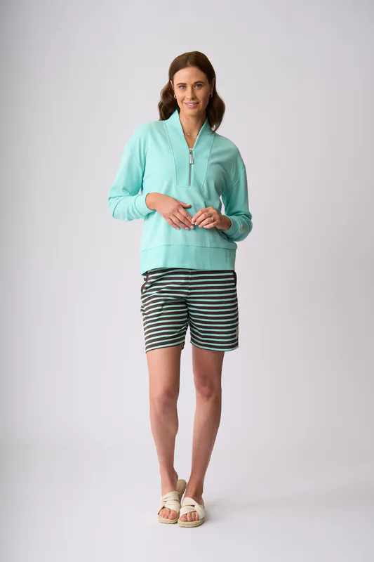Model wearing Seabreeze Flaxton 1/2 Zip Sweat By Charlie Jane Available at Beetees Nelson