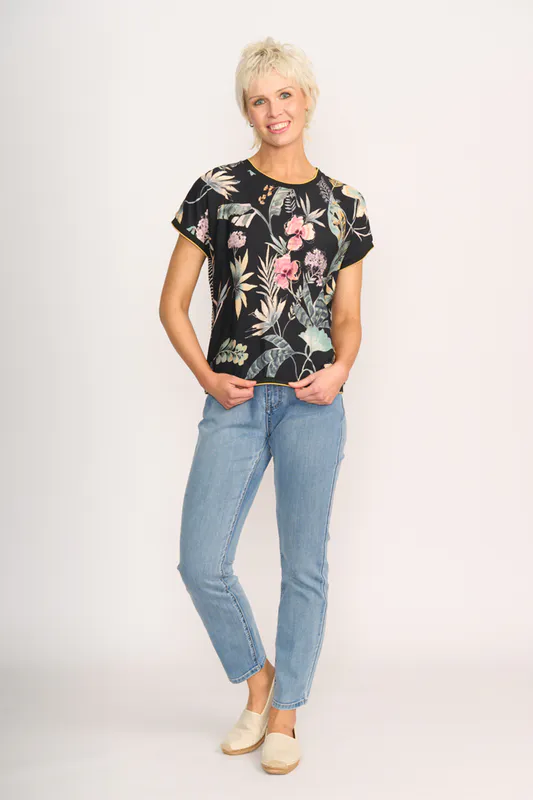 Model wearing Botanical Top - Knit Back, Round Neck By Memo Available at Beetees Nelon