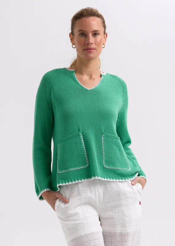 Model wearing Apple Hand Work Trim A-Line Top By Zaket & Plover Available at Beetees Nelson