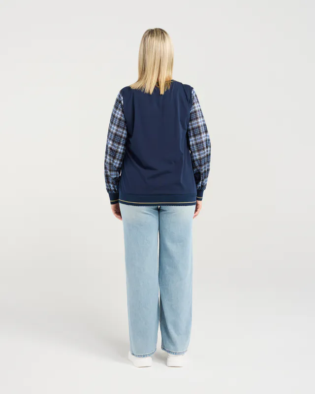 Model wearing Navy (Plaid Night) Isadora Top By Zafina Available at Beetees Nelson