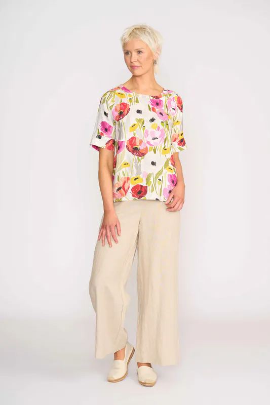 Model wearing Poppies Pleat Back Top By Foil Available at Beetees Nelson