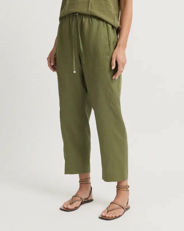 Model wearing Lawn Tirari Slim Pant By Yarra Trail Available at Beetees Nelson