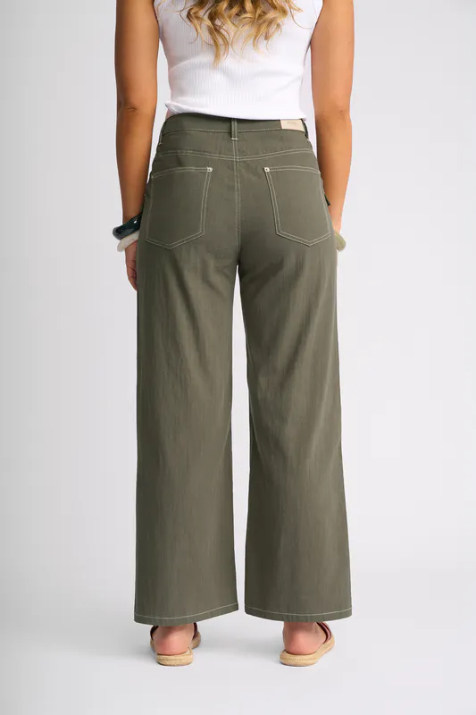Model wearing Olive Shade Pant By Knewe Available at Beetees Nelson