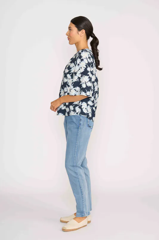 Model wearing Navy Sketch Floral Top - 3 Scoops By Foil Available at Beetees Nelson