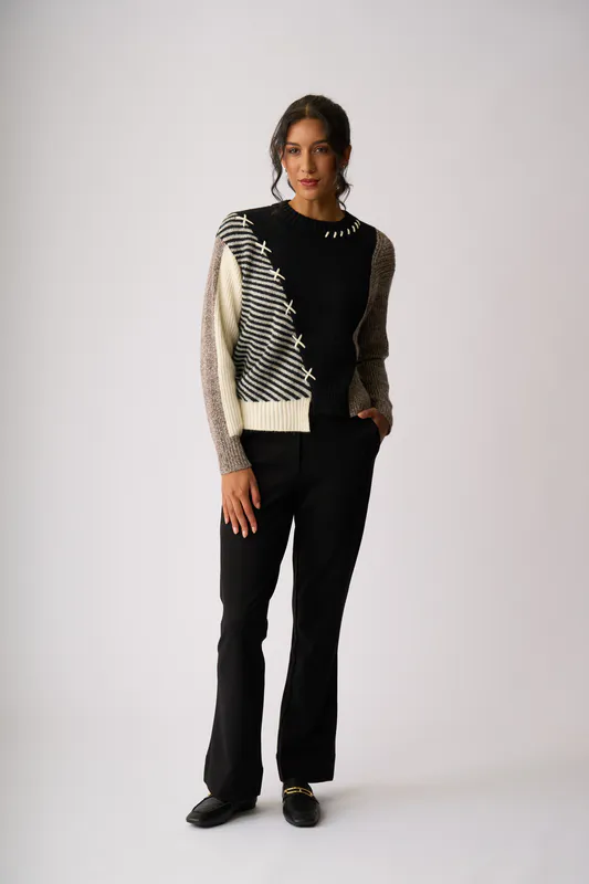 Model wearing Black Faux Front Trouser By Esplanade Available at Beetees Nelson