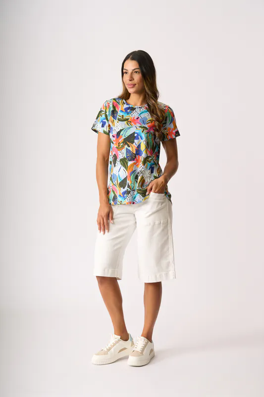 Model wearing Lyrical Tee - Swing Fit By Preen Available at Beetees Nelson