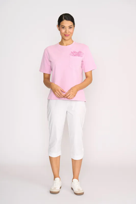 Model wearing White Pant - 3/4, Scoop Cuff By Esplanade Available at Beetees Nelson