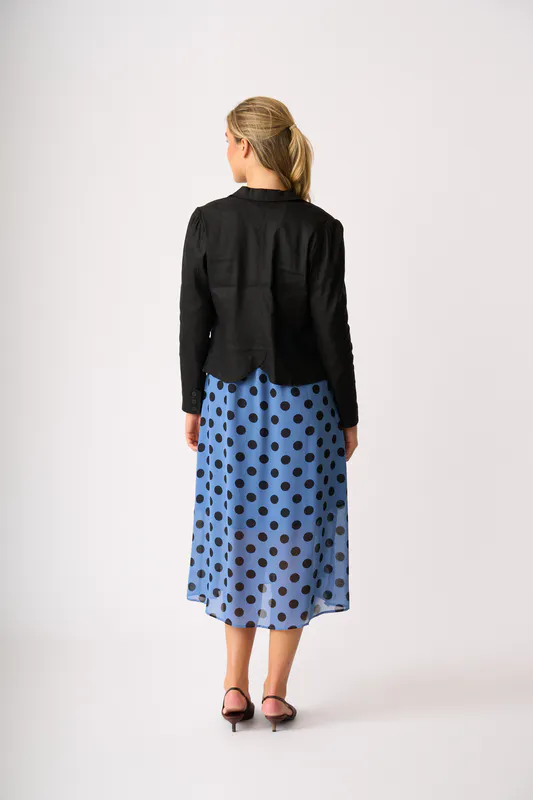 Model wearing Black Jacket - Scoop Hem Back By Oh Three Available at Beetees Nelson