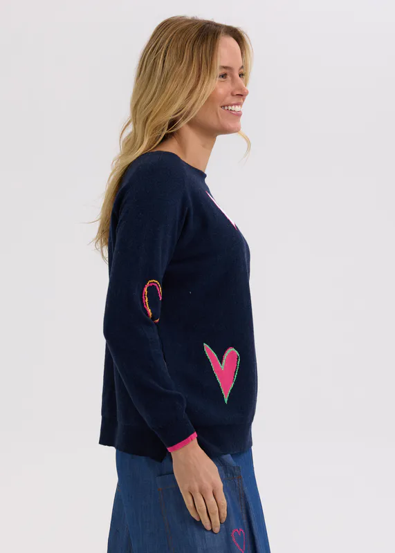 Model wearing Denim Intarsia Hearts By Zaket & Plover Available at Beetees Nelson