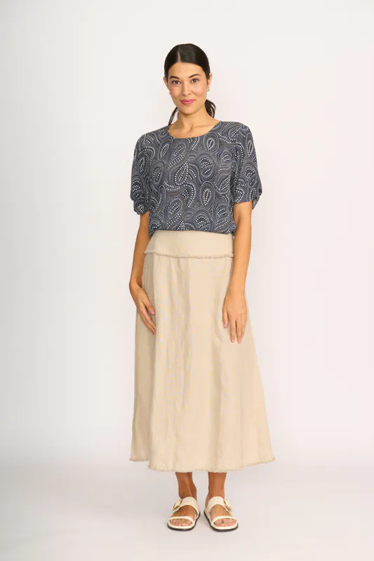 Model wearing Midnight Stars Podium Top By Foil Available at Beetees Nelson