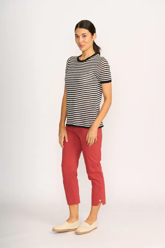 Model wearing Black & White Why Not Top By Foil Available at Beetees Nelson