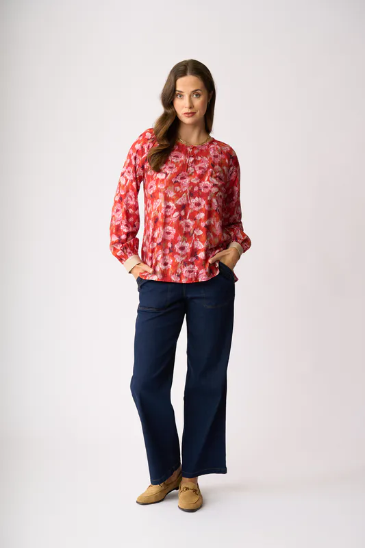 Model wearing Winter Blooms Razzle Dazzle Top By Preen Available at Beetees Nelson