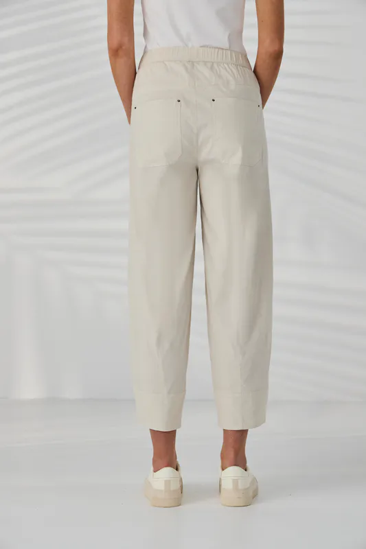 Model wearing Almond Barrel Pant By Lania Available at Beetees Nelson