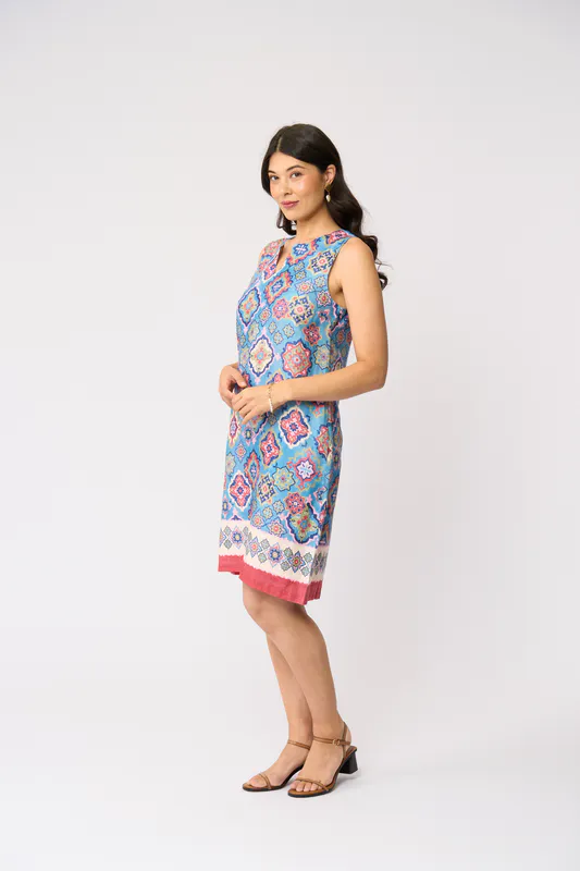 Model wearing Tiled Sun-Sational Dress By Foil Available at Beetees Nelson
