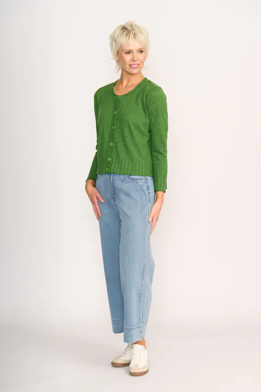 Model wearing Apple Cardigan - Best Feature By Foil Available at Beetees Nelson