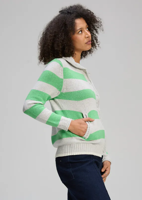 Model wearing Mercury Easy Stripe Hoodie By Zaket & Plover Available at Beetees Nelson