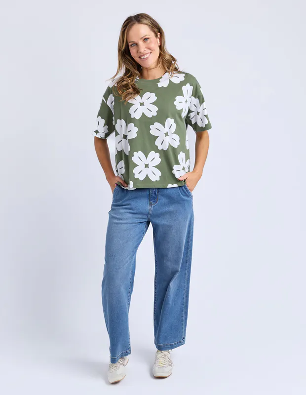 Model wearing Clover Vera Tee By Elm Available at Beetees Nelson