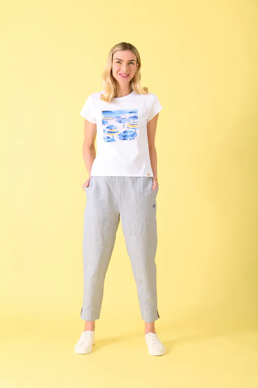 Model wearing Umbrella Print Sumner Printed Tee By Charlie Jane Available at Beetees Nelson