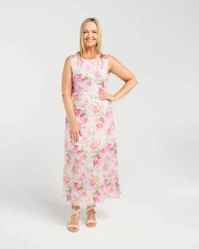 Model wearing Rose Garden Daphne Dress By Seduce Available at Beetees Nelson