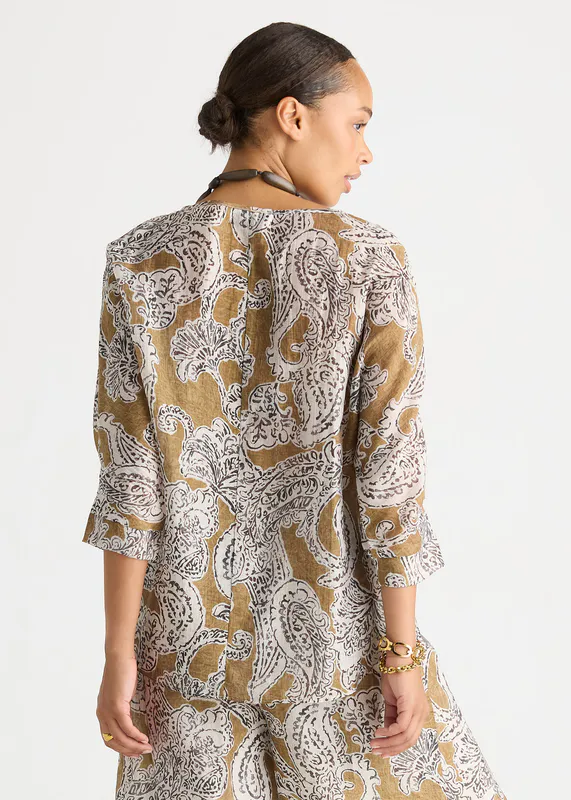 Model wearing Paisley Relaxed Print Top By LD + CO Available at Beetees Nelson