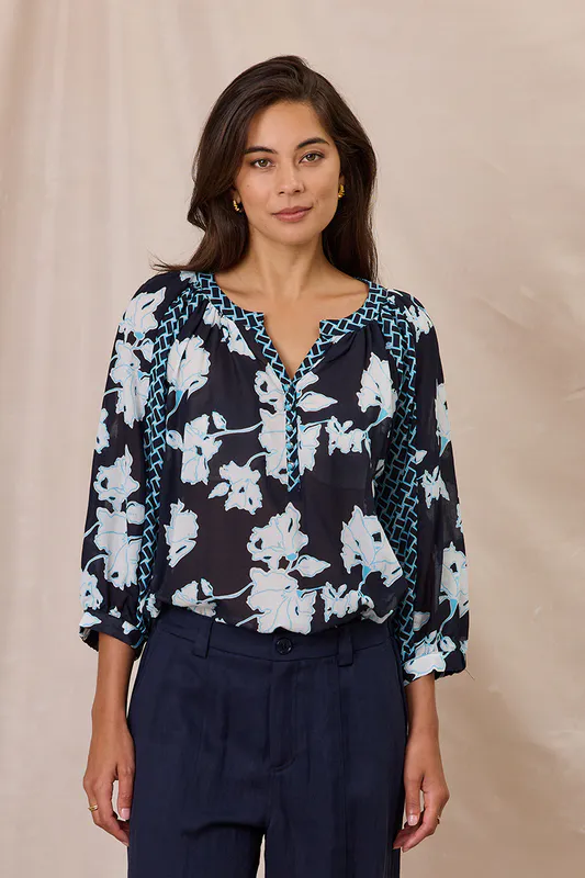 Model wearing Navy/White Flamenco Top By Design Nation Available at Beetees Nelson