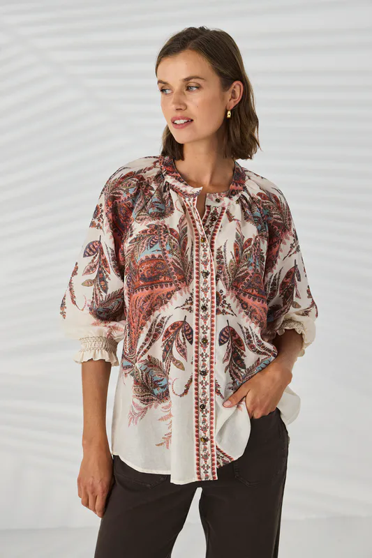 Model wearing Marsh Print Marsh Shirt By Lania Available at Beetees Nelson