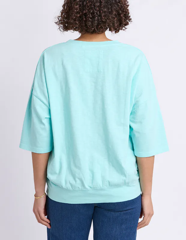 Model wearing Mint Mazie Vee Neck By Elm Available at Beetees Nelson